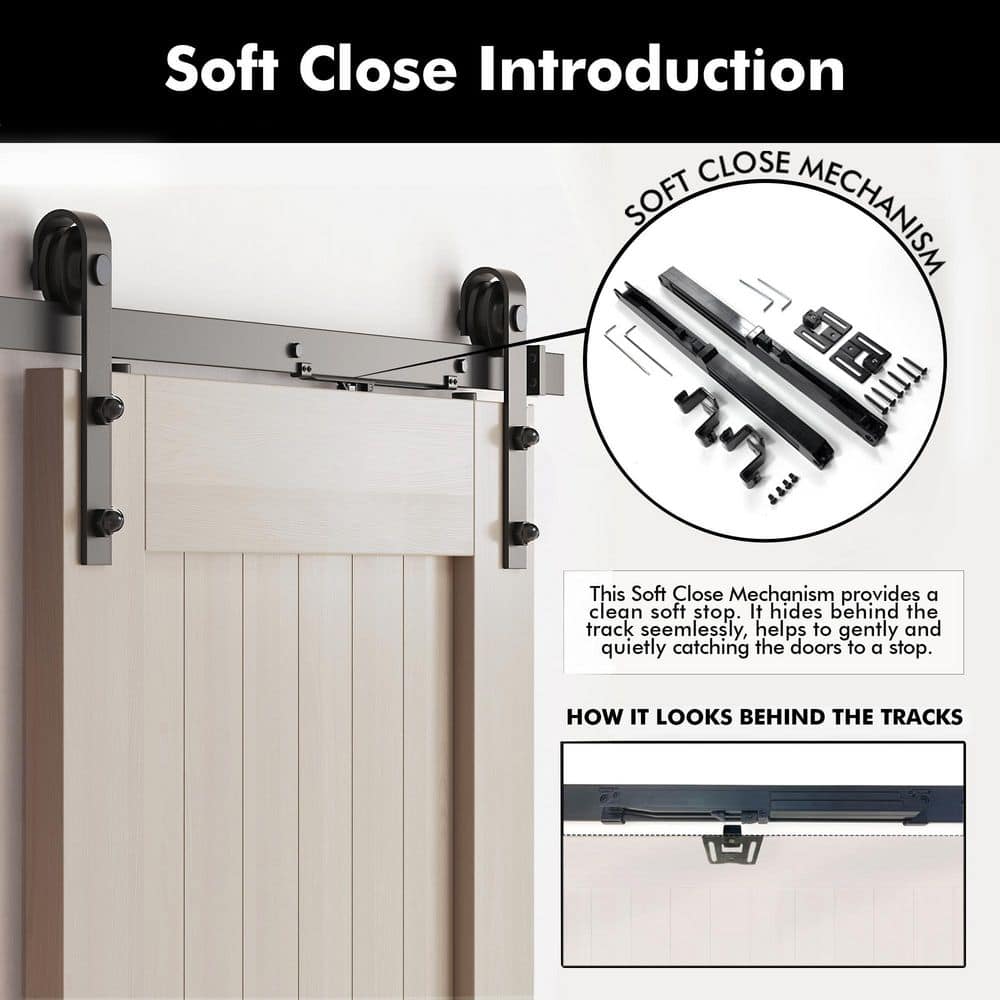 Tinsmith Gray Solid Pine Wood Barn Door with Black Hardware Kit
