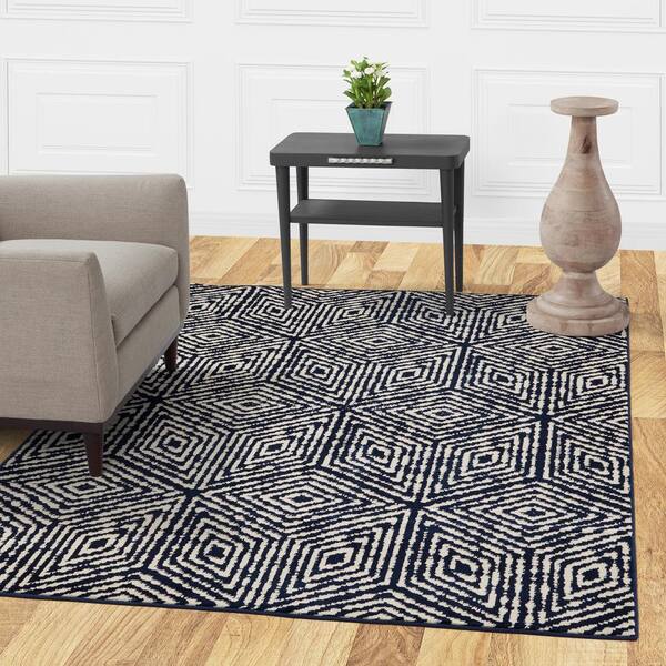 Diagona Designs Jasmin Collection Cubes Design Navy And Ivory 5 Ft 3 In X 7 Area Rug Jas2195 5x7 The Home Depot Diagona Designs Jasmin Collection Cubes