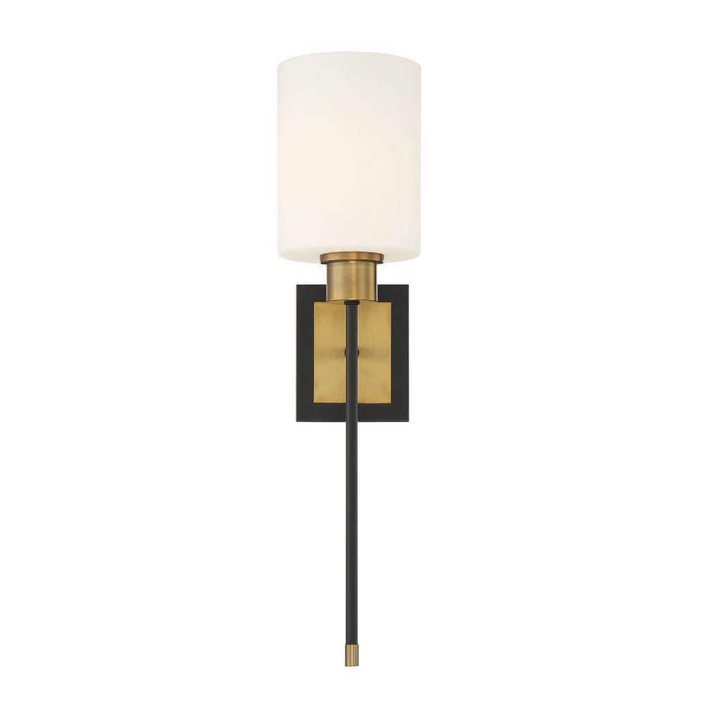 Matte Black and Brass Mid-Century Modern Cylinder Sconce