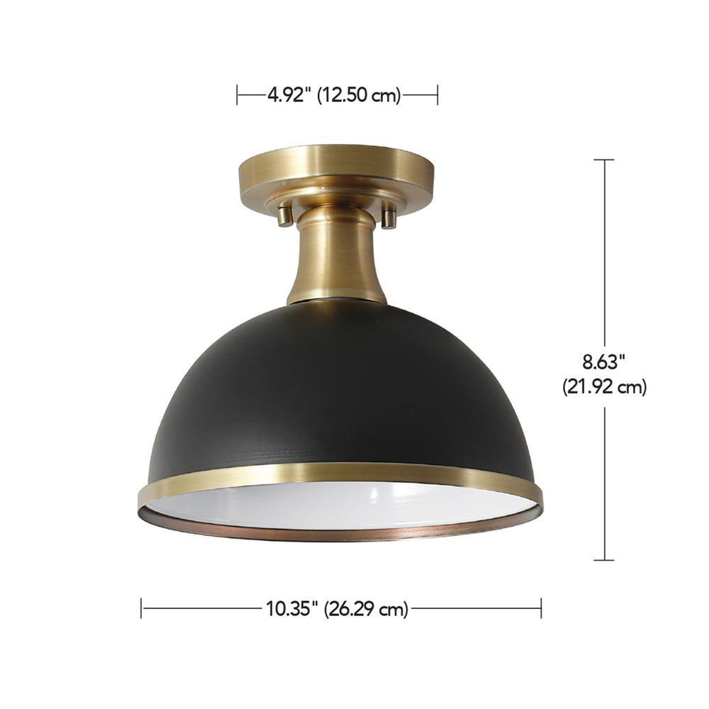 Beckett 10.35" Matte Black and Brass Farmhouse Bowl Ceiling Light