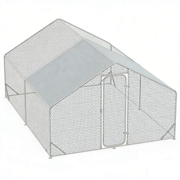 13 x 10 x 6.4 ft. Walk-in Chicken Run House and Metal Poultry Coop, Waterproof Spire Roof Cage for Hen Rabbit Duck