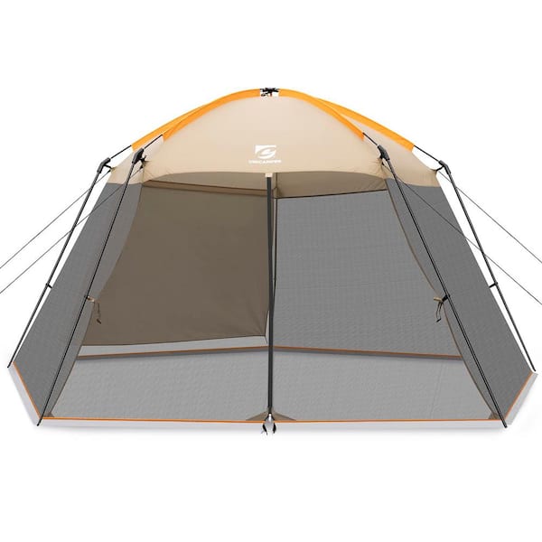 Unbranded 13.5 ft. x 13 ft. Pop-Up Canopy UPF 50 plus Tent with Side Wall, Ground Pegs, and Stability Poles, Sun Shelter, Khaki