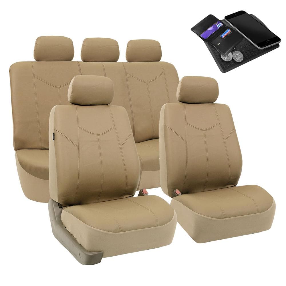 FH Group PU Leather 47 in. x 23 in. x 1 in. Rome Full Set Seat Covers, Tan