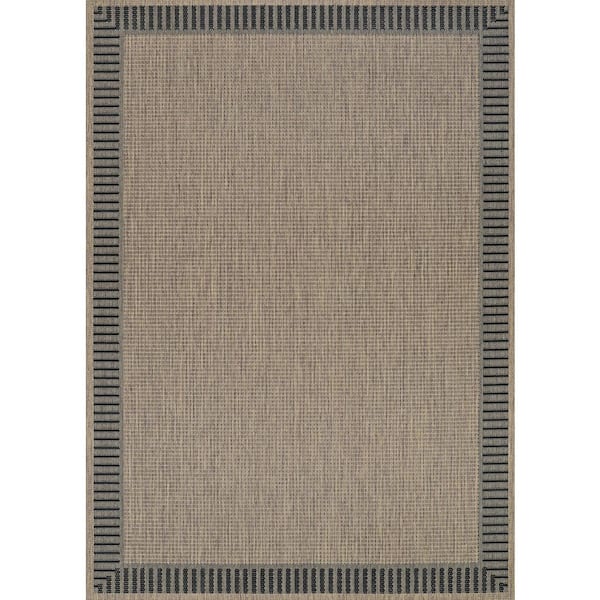 Recife Wicker Stitch Brown-Black 6 ft. x 9 ft. Solid Indoor/Outdoor Area Rug
