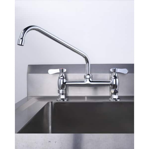 Double Handle Deck Mounted Commercial Standard Kitchen Faucet with 12 in. Swivel Spout in Polished Chrome