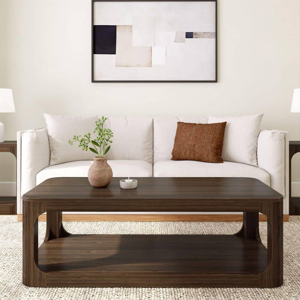 Forma 54 in. Walnut Rectangle Wood Coffee Table with Shelf