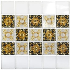 3D Falkirk Retro 38 in. x 19 in. White Black Gold Faux Abstract Fractal Patterns PVC Decorative Wall Paneling (10-Pack)
