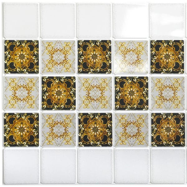 Dundee Deco 3D Falkirk Retro 10/1000 in. x 38 in. x 19 in. White Black Gold Abstract Fractal Patterns PVC Wall Panel