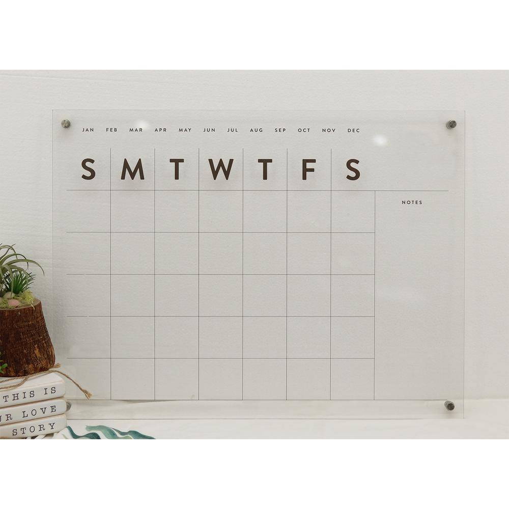 Clear Acrylic Monthly Wall Calendar with Black Accents, 24 x 18 Inches