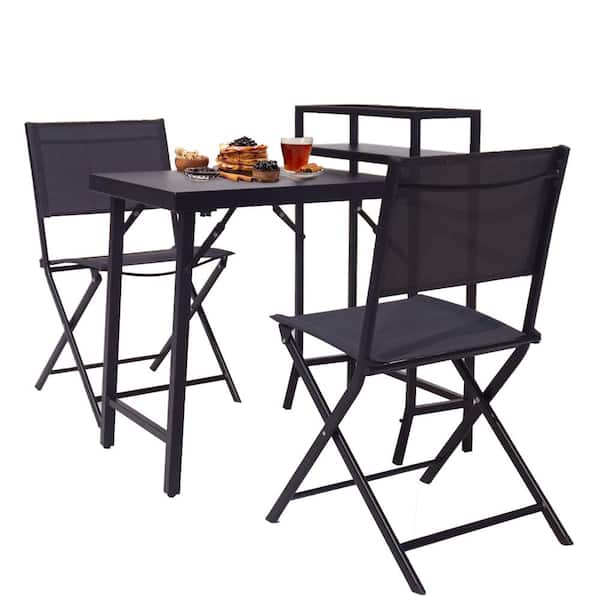 ToolCat Black Frame 3-Piece Steel Rectangular Table Bar Height Foldable Outdoor Bistro Set