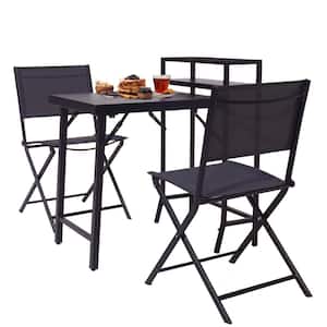Black Frame 3-Piece Steel Rectangular Table Bar Height Foldable Outdoor Bistro Set