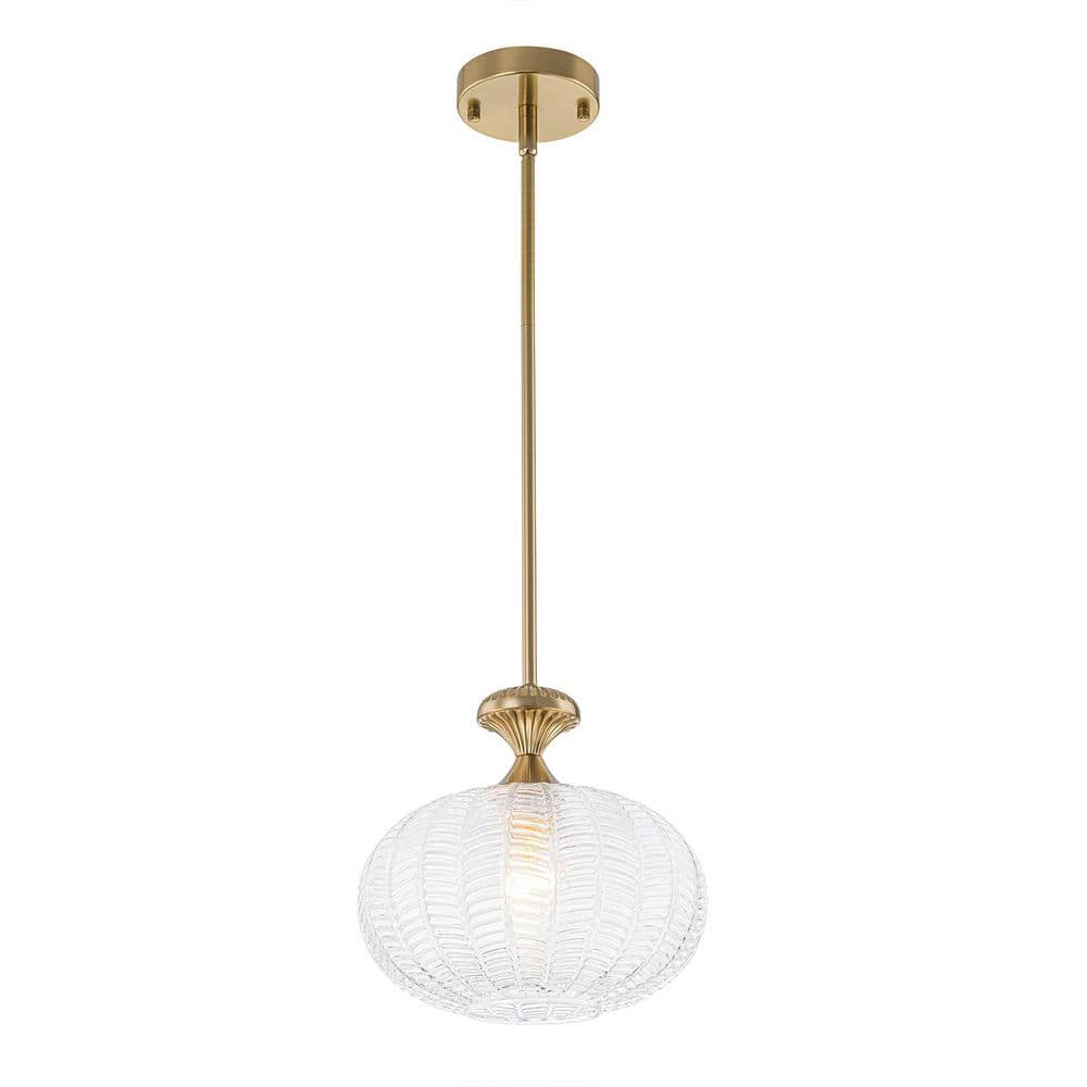 10 in. 1-Light Gold Moedern Pendant Light with Ribbed Glass price history on PriceWatchPro