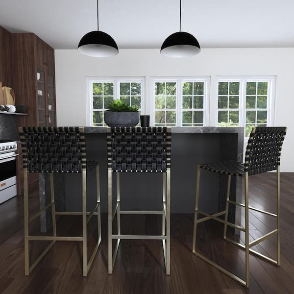 Butler Specialty Company Urban 30 in. H Woven Black Iron & Leather Barstool with Back