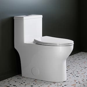 1-Piece 0.8/1.28 GPF Dual Flush Elongated 17 in. ADA Chair Height Toilet in White with Map Flush 1000 g, Seat Included