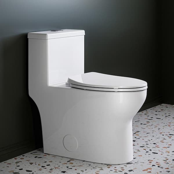 HOROW 1-Piece 0.8/1.28 GPF Dual Flush Elongated 17 in. ADA Chair Height Toilet in White with Map Flush 1000 g, Seat Included