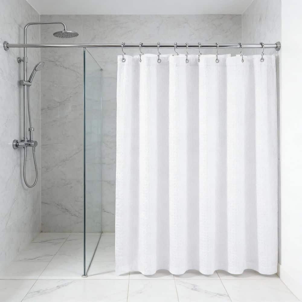 72 in. W x 72 in. L Cloth Polyester Waffle Shower Curtain Set in White for Home Bathroom, Modern Bathroom Renovation - Thumbnail 2