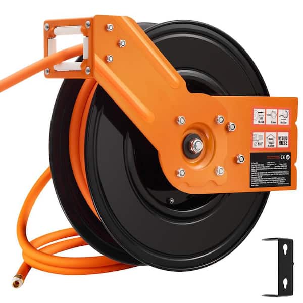 1/2 in. x 50 ft. Retractable Hybrid Air Hose Reel 300 PSI Auto Rewind for Garage Workshop Air Compressor Pneumatic Tools
