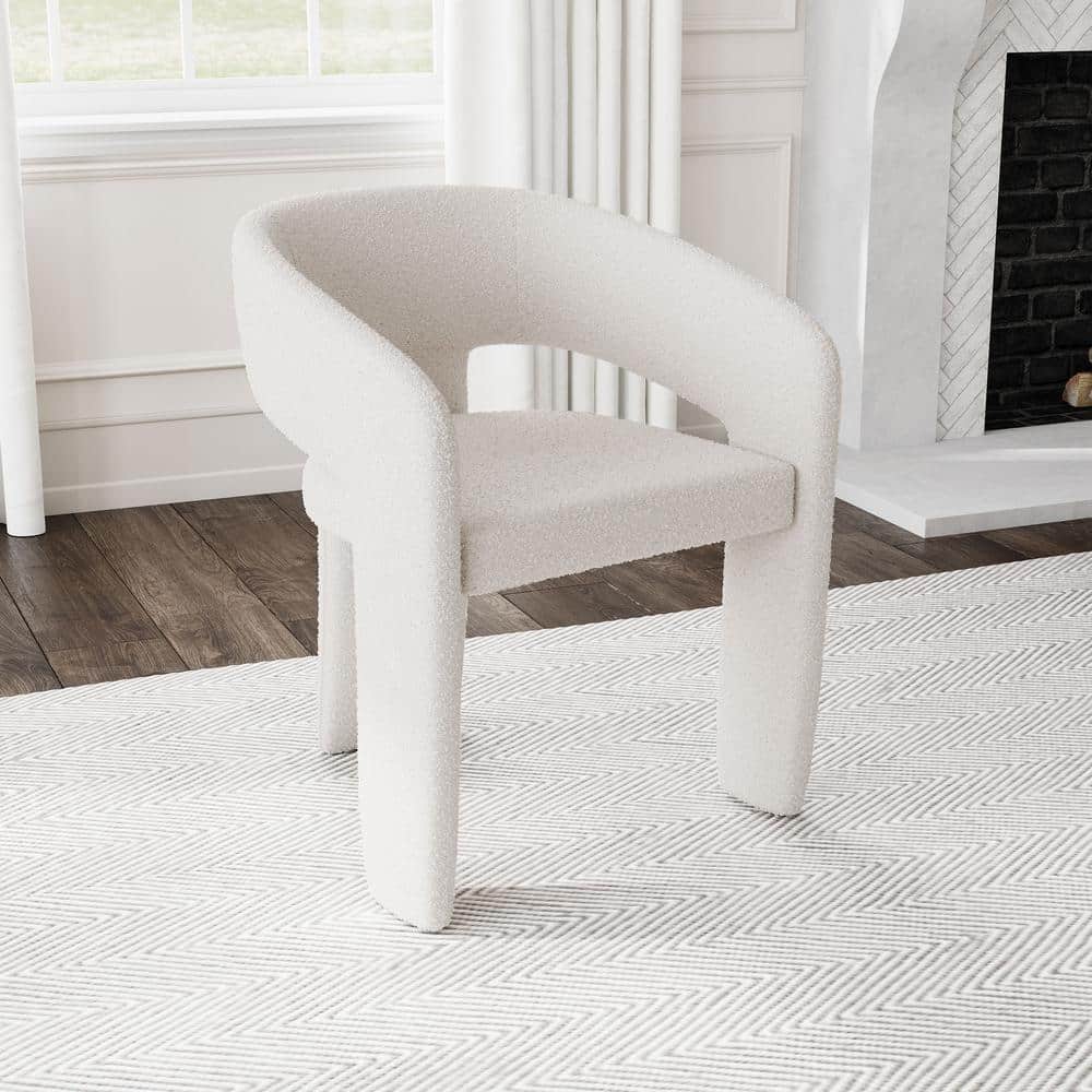 Cream Boucle Upholstered Contemporary Arm Side Chair