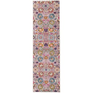 Passion Silver 2 ft. x 8 ft. Persian Floral Vintage Kitchen Runner Area Rug