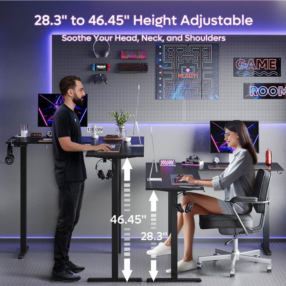L-Shaped Black Carbon Fiber Wood Sit to Stand Desk - rated 4.3235 stars from 34 reviews