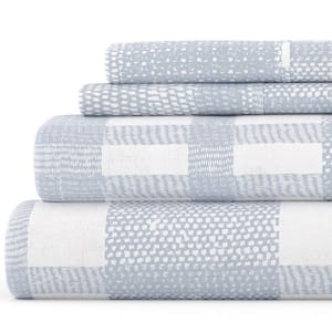 Premium Light Blue Woven 4-Piece Flannel California King Bed Sheet Set