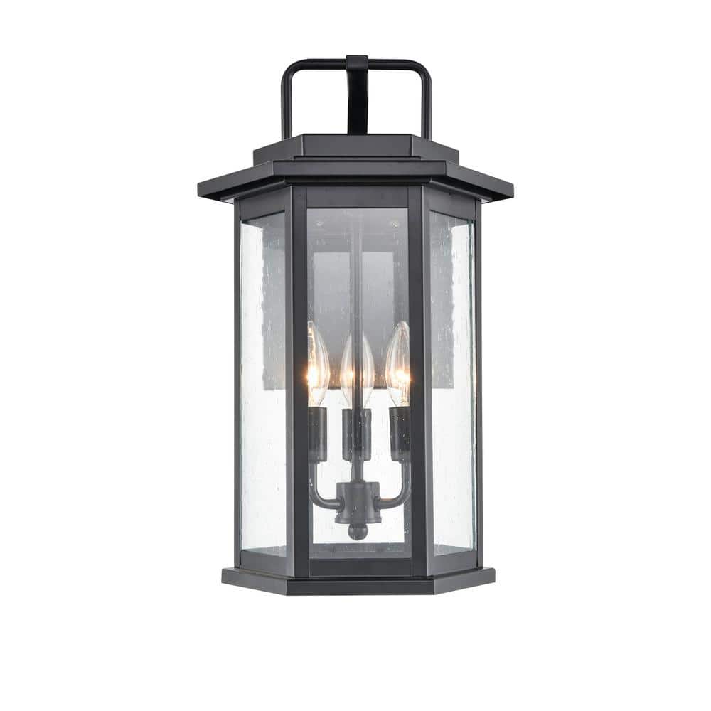 Ellis Black Powder Coat Outdoor Wall Sconce with Glass Panels
