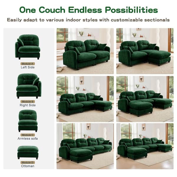 Homy Casa PMOB 74 in. Round Arm 4-piece Chenille Rectangle Tufted