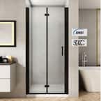 34 to 35-1/2 in. W x 72 in. H Bi-Fold Frameless Shower Doors in Black with Clear Glass
