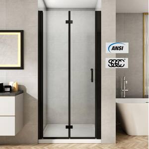 32 to 33-3/8 in. W x 72 in. H Bi-Fold Frameless Shower Doors in Black with Clear Glass