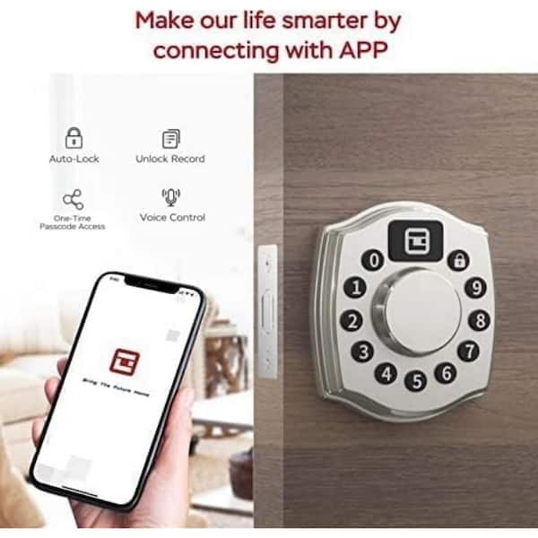 4 in 1 Aluminum Smart Lock Deadbolt with App Biometric Door Knob, Keyless Entry Door Lock with keypad, IP65, in Silver