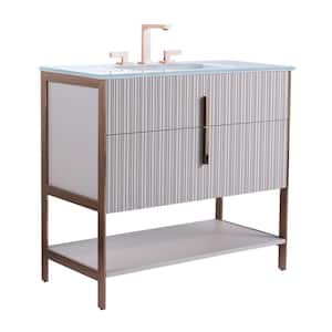 36 in. W x 18 in. D x 33.5 in. H Bath Vanity in Bright Taupe with Glass Vanity Top in White With Gold Hardware