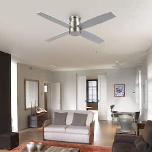 52 in. Nickel Flush Mount DC Ceiling Fan without Lights, 4 Reversible Blades