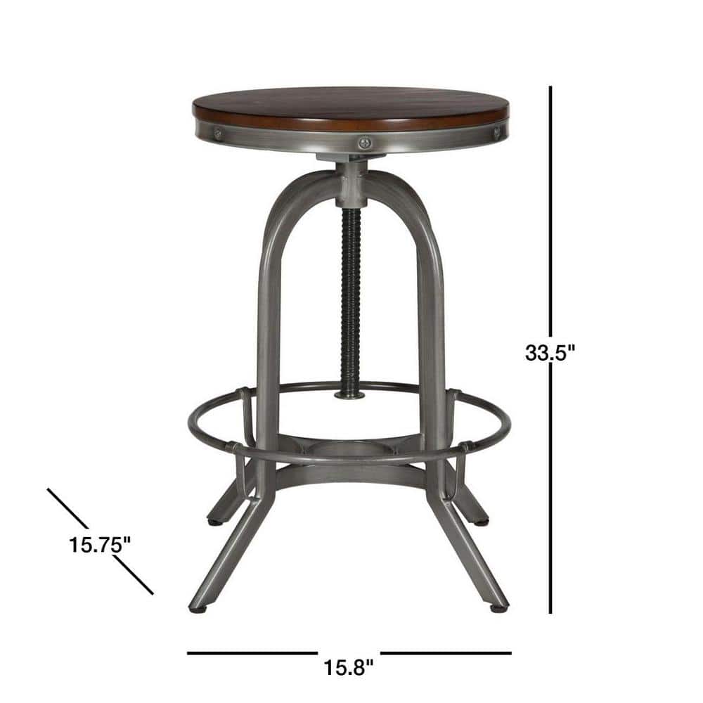 Burnt Oak and Antique Iron Adjustable Swivel Stool