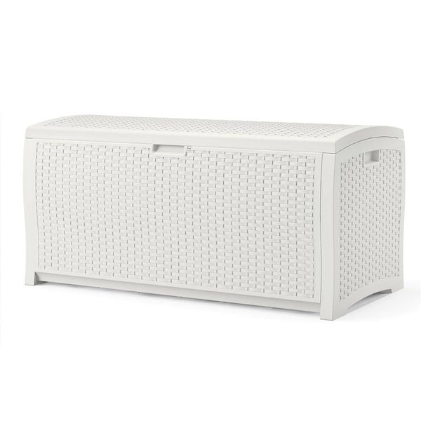 Unbranded 99 Gal. White Resin Deck Box with Hinged Lid