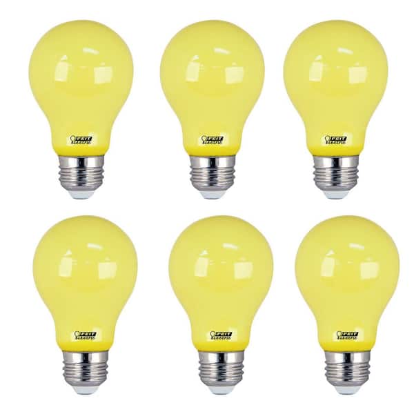 Feit 5-Watt A19 60-Watt Equivalent Medium E26 Base Non-Dimmable Yellow Colored LED Bug Light Bulb (6-Pack) - The Home