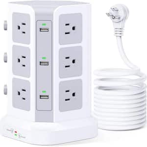 16.4 ft. Extension Cord Flat Plug, Surge Protector Power Strip Tower Heavy-Duty 12 Outlets & 6 USB Ports - White