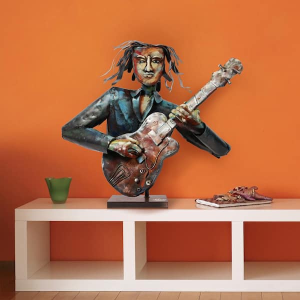 "The Bassist" Mixed Media Inregular Iron Hand-Pinted Colorful Art Sculpture