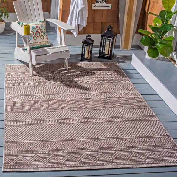 Courtyard Gray/Brown 2 ft. x 4 ft. Striped Tribal Chevron Indoor/Outdoor Area Rug