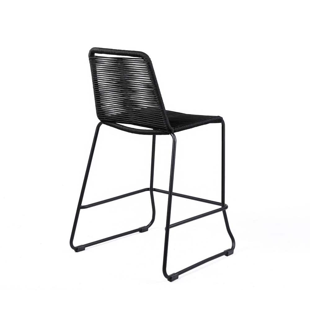 Shasta 30" Black Metal and Rope Outdoor Bar Stools - Set of 2
