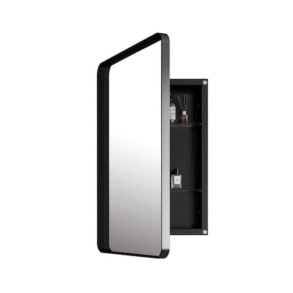 20 in. W x 30 in. H Rectangular Black Iron Framed Wall Mount or Recessed Adjustable Shelves Medicine Cabinet with Mirror