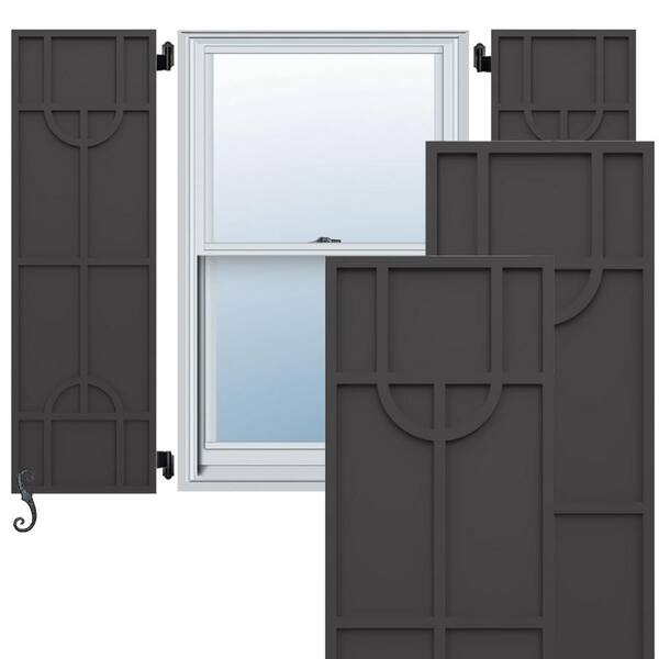 Ekena Millwork EnduraCore Nordic Modern Style 12-in W x 45-in H Raised Panel Composite Shutters Pair in Shadow Mountain