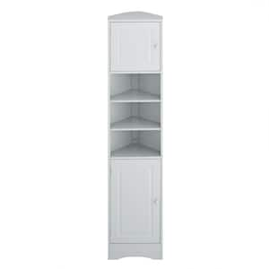 14.6 in. W x 9.4 in. D x 66.9 in. H Gray Corner Linen Cabinet with 2-Doors and Adjustable Shelves, Open Shelf