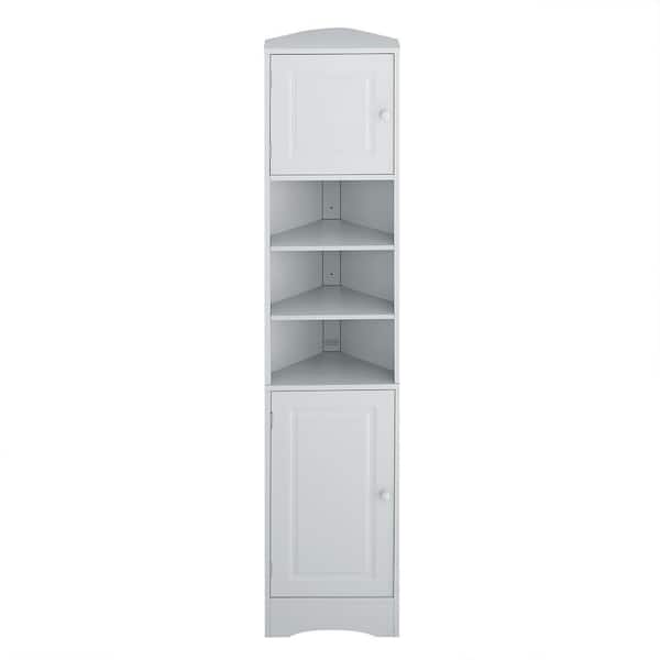 COWLOWN 14.6 in. W x 9.4 in. D x 66.9 in. H Gray Corner Linen Cabinet with 2-Doors and Adjustable Shelves, Open Shelf