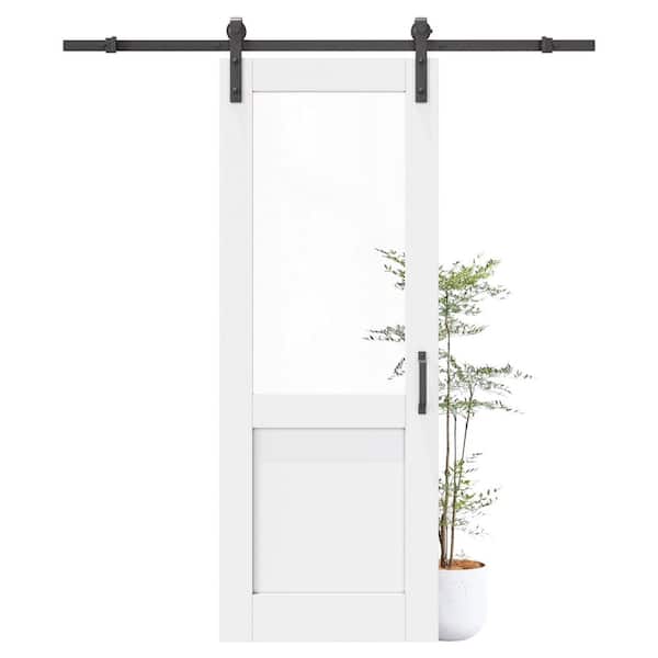 ARK DESIGN 32 in. x 80 in. 1/2-Lite Tempered Clear Glass White Primed ...