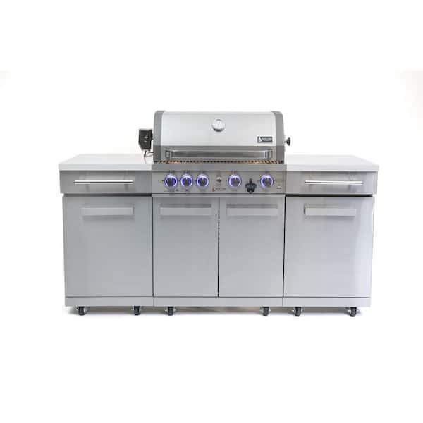 Compact Series 5-Burner Outdoor Kitchen Grill Island Propane Natural Gas Grill Island in Regular Stainless Steel