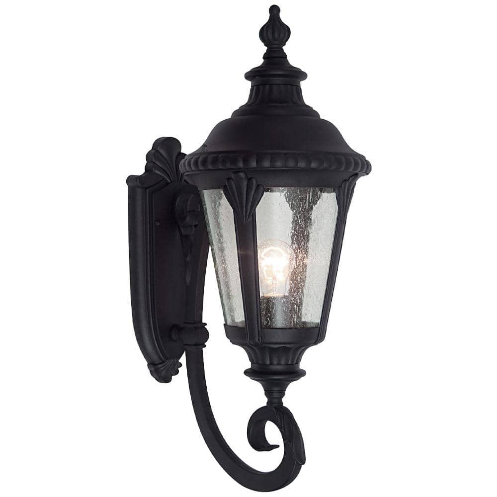 Commons 1-Light Black Coach Outdoor Wall Light Fixture with Seeded Glass price history on PriceWatchPro
