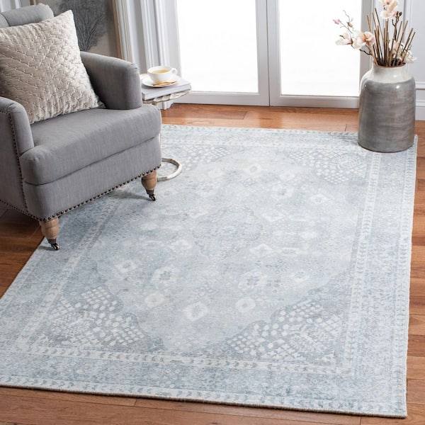 Restoration Vintage 5 ft. x 8 ft. Gray/Light Blue Ornate Border Area Rug