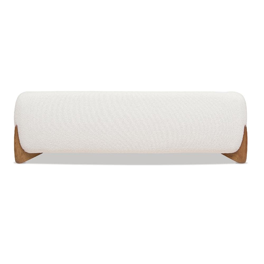 Ivory White Bouclé 90" Sofa with Oak Legs