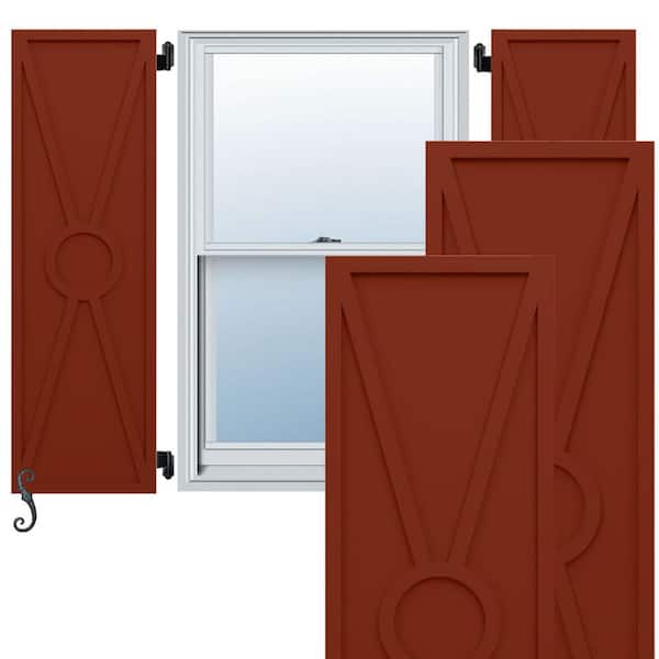Ekena Millwork EnduraCore Santa Fe Modern Style 18-in W x 59-in H Raised Panel Composite Shutters Pair in Pepper Red
