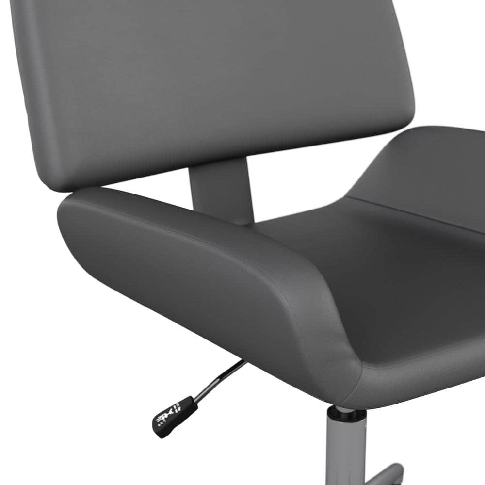 Gray Faux Leather Armless Swivel Office Chair with Polished Nickel Frame